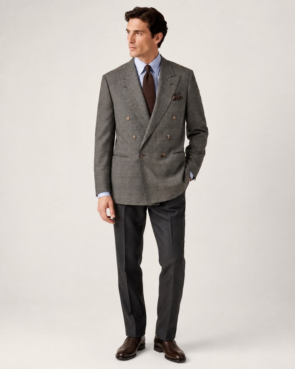 Canali Mens 42R EU52 Double Breasted Sport Coat Jacket Wool Checked Brown Italy